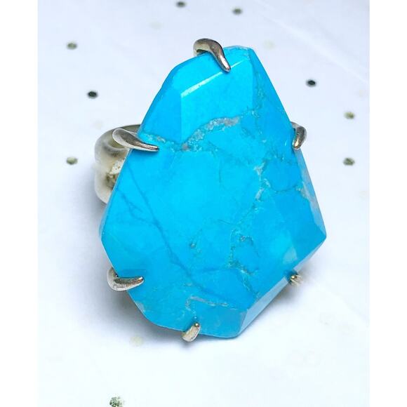 Kendra Scott Megan Aqua Howlite Stone Gold Tone Cocktail Statement Ring Size 8 - Picture 4 of 11
